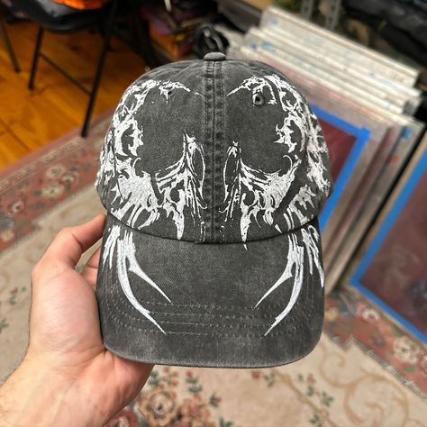 Arachnid 40$ available now Ships worldwide #cap #hat #custom #screenprinted Caps For Men Style, Cap Merch, Cap Painting, Cap Illustration, Hat Y2k, Swag Hats, Silly Clothes, Hat Aesthetic, Sweet Clothes