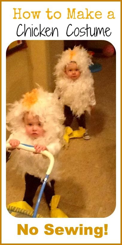 How to make a chicken costume - no sewing needed! Diy Womens Chicken Costume, Kids Chicken Costume, Diy Chicken Feet For Costume, Diy Chicken Costume Toddler, Chicken Little Halloween Costume, Chicken Costume Diy, Chicken Costume Kids, Homemade Mod Podge, Chicken Halloween