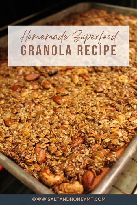 Caramelized and crunchy to perfection - this superfood granola recipe is perfect for breakfast with your favorite yogurt or nut milk or for any time you need a quick snack! Packed with chia, flax, hemp seeds, goji berries and more! Read the full recipe here! Superfood Granola, Hemp Seed Recipes, Homemade Granola Recipe, Granola Recipe Homemade, Gluten Free Granola, Flax Seed Recipes, Granola Recipe, Coconut Chips, Strawberry Puree