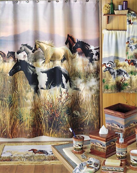 Horse Bathroom Decor.  /Absolutely love this EL./ Horse Bathroom Decor, Horse Bathroom, Bathroom Set Ideas, Horse Themed Bedrooms, Horse Shower Curtain, Nautical Bathroom Decor, Christmas Bathroom Decor, Ranch Decor, Modern Shower Curtains