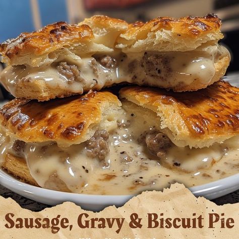 Taste Of Recipes Sausage And Gravy Biscuit Pie, Sausage Gravy Biscuit Pie, Sausage Gravy And Biscuit Pie, Sausage Gravy And Biscuits Casserole, Sausage And Gravy Biscuits, Breakfast Pot Pie, 1500 Calories A Day, Break Fast Recipe, Biscuit Pie