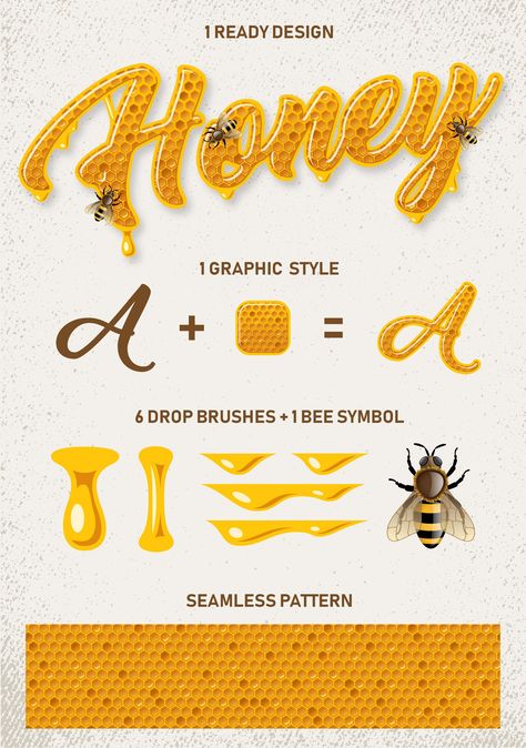 Adobe Illustrator Shortcuts, Honey Graphic, Honey Logo, Church Marketing, Honey Packaging, Vector Elements, Graphic Style, Layer Style, Bee Happy