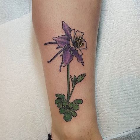 Beautiful Columbine tattoo, makes me debate getting a color tattoo Colorado Columbine Tattoo, Columbine Tattoo, Columbine Flower Tattoo, Flower Tattoo Meaning, Respect Tattoo, America Tattoo, Tat Inspiration, Colorado Tattoo, State Tattoos