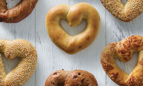 Einstein Bros Bagels, Einstein Bagels, Square Donuts, Cinnamon Sugar Pretzels, Heart Shaped Food, Heart Shaped Pizza, Bread Shaping, Heart Shaped Cookies, Valentines Day Food