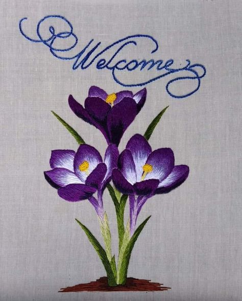 Crocus Flowers, Hand Work Design, Crocus Flower, Simple Embroidery Designs, Redwork Embroidery, Hand Embroidery Flowers, Thread Art, Paper Embroidery, Simple Embroidery