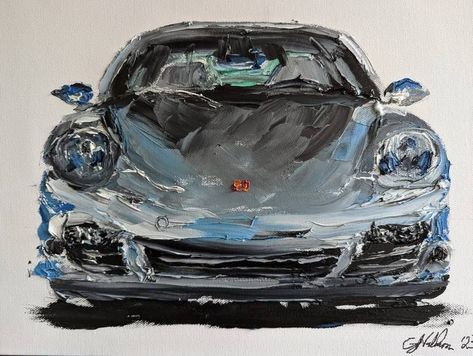 Car Painting by Gavin Waldron, Palette Knife on Canvas, 16 x 12 in - Abstract Original Artwork For Sale on Saatchi Art. -  #Abstract #Art #Artwork #Canvas #Car #Gavin #Knife #Original #Painting #Palette #Saatchi #sale #Waldron Abstract Car Painting, Art For Men, Paintings Of Cars, Car Painting Ideas, Car Oil Painting, Porsche Artwork, Porsche Painting, Porsche Art, Oil Palette