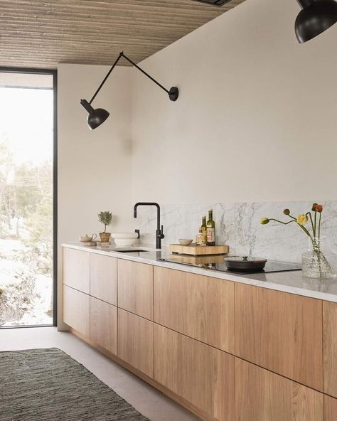 Wooden Ikea Kitchen, Ikea Light Ash Kitchen, Ikea White Oak Kitchen, Ikea Kitchen Wood Cabinets, White Kitchen Wooden Handles, Ikea Scandinavian Kitchen, Plain Sliced White Oak Cabinets, Ikea Kitchen Frojered, Quarterline Kitchen Cabinets