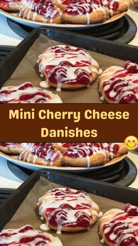 These Mini Cherry Cheese Danishes are a delightful combination of sweet and creamy flavors, perfect for breakfast, brunch, or dessert. The flaky cresc... Cherry Danish Recipe, Cherry Cheese Danish, Breakfast Cheese Danish, Cheese Danishes, Weeknight Recipes, Cherry Filling, Canned Cherries, Cheese Danish, Cherry Desserts