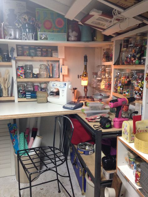 Sewing Shed Craft Rooms, Small Craft Shed, Shed Craft Room Ideas, Craft Shed Interior, Craft Shed Interior Ideas, Shed Craft Room, Shed Ideas Inside, Craft Shed Ideas, She Shed Craft Room