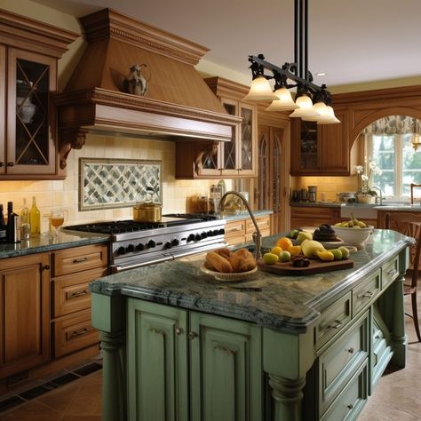 10 Beautiful Green Granite Countertops You'll Love - Rhythm of the Home Green Granite Countertops, Designing Kitchen, French Country Style Kitchen, Green Countertops, Counter Kitchen, Dream Dining Room, Green Granite, Sunroom Decorating, Grey Dining Room