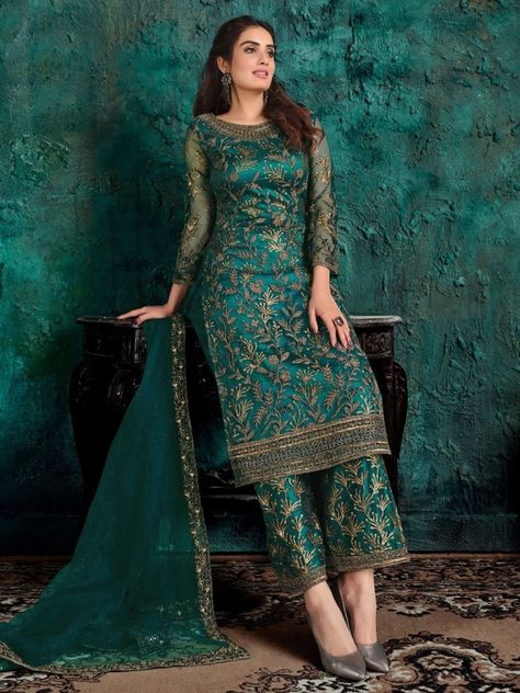 Pakistani Pant Suit, Pakistani Suit With Pants, Gaun Fashion, Palazzo Suit, Indian Party Wear, Salwar Kamiz, Party Wear Indian Dresses, Pant Suit, Party Wear Dresses