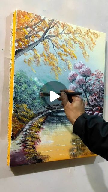 Oil Painting Scenery Landscapes, Landscape Art Painting Acrylic, Painting Reels, Acrylic Landscape Paintings, Acrylic Painting Landscape, Landscape Tutorial, Landscape Acrylic Painting, Colorful Landscape Paintings, 2024 Art