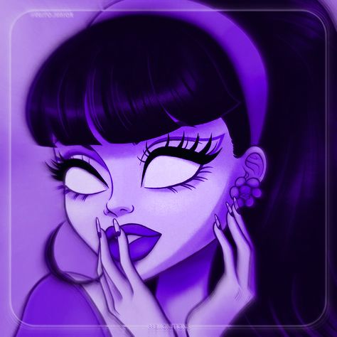 Cartoon Profile Pics Purple Hair, Purple Cartoon Characters Aesthetic, Purple Aesthetic Character, Purple Y2k Pfp, Monster High Widget, Y2k Cartoon Aesthetic, Y2k Purple Outfit, Purple Hair Pfp Cartoon, Purple Aesthetic Y2k