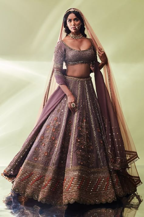 Unique bridal lehenga designs Lavender Bridal Lehenga, Best Indian Wedding Dresses, Latest Bridal Lehenga, Raw Silk Lehenga, Wedding Lehenga Designs, Dusty Lavender, Indian Bride Outfits, Bridal Lehenga Collection, Designer Bridal Lehenga