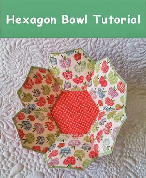 Use your favorite fabric in coordinating patterns and colors to make this fabric bowl. Fabric bowls are great to use as gift baskets - simply fill with som Basket Sewing Pattern, Hexagon Patchwork, Hexie Quilt, English Paper Piecing Quilts, Fabric Bowls, Bowl Cozy, Sewing Tutorials Free, Fabric Boxes, Hexagon Quilt