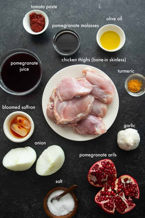 Persian Pomegranate Chicken, Mediterranean Pomegranate Chicken, Recipes Using Pomegranate Juice, Pomegranate Molasses Recipe Dishes, Pomegranate Molasses Uses, Pomegranate Recipes Dinner, Persian Chicken Recipe, Tachin Recipe, Pomegranate Products