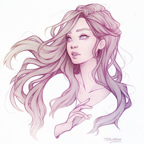 Flowy Hair Drawing, Long Hair Drawing, Wind Drawing, Flowy Hair, Hair In The Wind, Drawing Hair, Hair Sketch, Fairy Hair, Flowing Hair