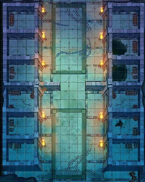 Dungeon Prison 2, this is a bonus map for every tier. It's a simpler layout, with the cavers removed so that it can run as a normal jail… Jail Dnd Map, Dnd Jail Cell Map, Jail Battlemap, Dnd Prison Map, Prison Battlemap, Dnd Prison, Fantasy City Map, Map Layout, Dungeon Tiles