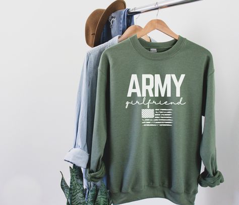 Proud Army Girlfriend Sweatshirt, Army Girlfriend Crewneck, Army Girlfriend Shirt, Military Girlfriend, Army Girlfriend Gift, Deployment by SagiCrabBoutique on Etsy Military Girlfriend Army, Army Girlfriend Shirts, Proud Army Girlfriend, Proud Army Mom, Army Mom Shirts, Girlfriend Shirt, Military Girlfriend, Girlfriend Shirts, Military Mom