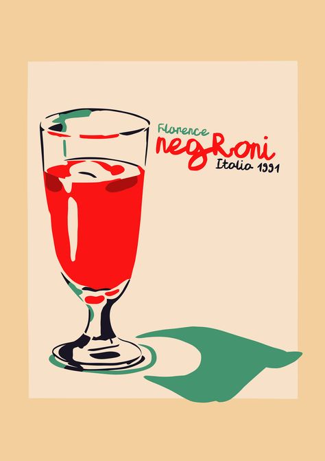 Wine Poster Design, Gallery Wall Colors, Negroni Cocktail Illustration, Frames Gallery Wall, Retro Cocktail Illustration, Sangiovese Wine, Retro Martini Illustration, Vintage Bacardi Posters, Retro Cocktail Poster