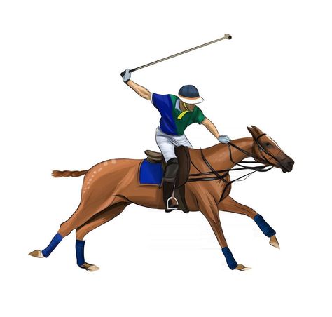 Equestrian polo with a jockey from splash of watercolors, colored drawing, realistic, Horseback riding. Vector illustration of paints Polo Horse Logo, Fancy Backdrop, Polo Game, Horse Polo, Drawing Realistic, Man On Horse, Polo Horse, Horse Logo, Polo Logo