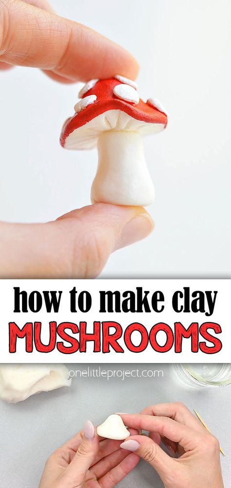 Polymer Clay Crafts Mushrooms, Sculpting For Beginners Clay, Beginner Clay Sculpting Ideas, Modeling Clay Mushroom, Mushrooms Polymer Clay, How To Make Molding Clay, Mushroom From Clay, Mushroom Modeling Clay, Diy Modeling Clay Crafts