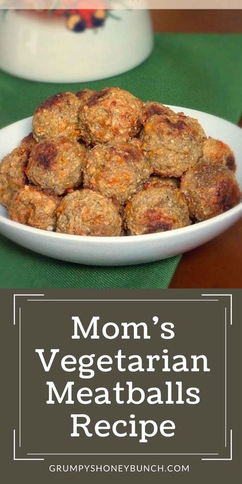 Mom's recipe for homemade vegetarian meatless meatballs is a healthier and delicious recipe for those looking to consume less meat in the diet. These veggie meatballs are made with almond meal, eggs, nut butter, and seasoning then baked in the oven. Great as a vegetarian meatball dinner or sub! Get this vegetarian recipe and more at Grumpy's Honeybunch website. Adventist Recipes, Vegetarian Meatballs Recipe, Vegetarian Swedish Meatballs, Breaded Meatballs, Meatless Meatloaf, Veggie Meatballs, Meatless Meatballs, Vegetarian Meatballs, Meatball Dinner