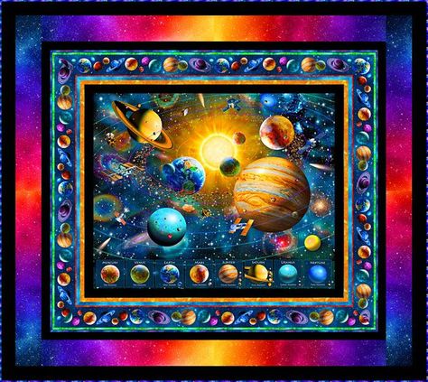 Climb on board a space shuttle in order to blast off into this galactic space quilt! Solar System Quilt Pattern, Galaxy Quilt Ideas, Planets Quilt, Planet Quilt, Solar System Quilt, Outer Space Quilt, Galaxy Quilt, American Beauty Rose, Solar Planet