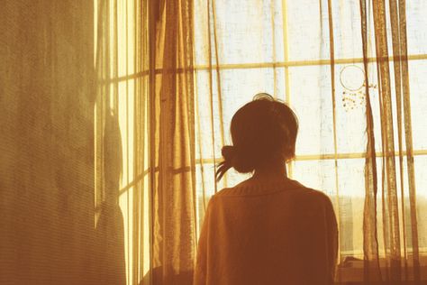 Curtains. The Sun, A Woman, Sun, Yellow