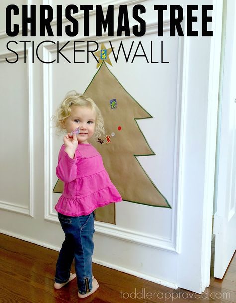 Christmas Tree Sticker Wall- Easy Fine Motor Activity - Toddler Approved Christmas Toddler Activities Jesus, Christmas Activites, Sticker Activities, Scene Stickers, Christmas Tree Sticker, Nursery Christmas, Christmas Activities For Toddlers, Teacher Projects, Sensory Bags