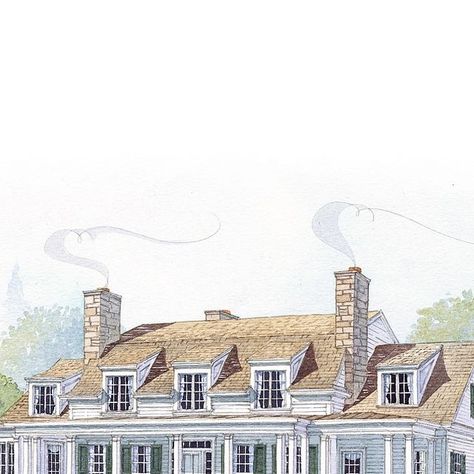 C. Brandon Ingram on Instagram: "An all American classic - white siding, dormers, a gambrel roof, and a sprawling front porch…. #watercolor  #house #rendering #drawing #handdrawn #whitehouse #classichouse #american #shingle #woodroof #concept" C Brandon Ingram, House Rendering, Rendering Drawing, White Siding, Brandon Ingram, Gambrel Roof, Watercolor House, Wood Roof, Exterior Home