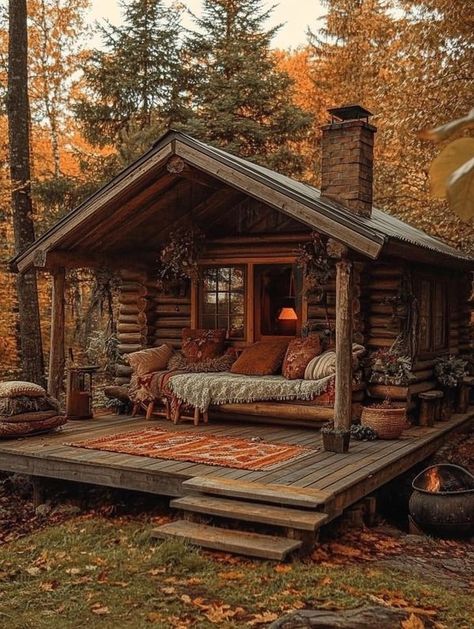 Tiny Cabins Interiors, A Cabin In The Woods, Little Cabin In The Woods, Mountain Cabins, Log Cabin Rustic, Small Log Cabin, Cabin Exterior, Tiny Cabins, Cottage Cabin