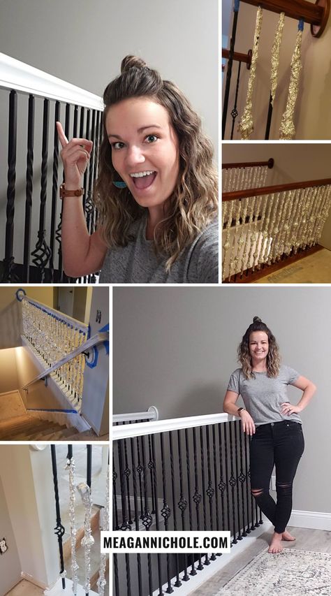 No more banister blues! Let us guide you on how to rejuvenate your banister without sanding! Say hello to fresh, vibrant hues and goodbye to dull, dreary banisters. Get ready to transform your space with these DIY banister tips and tricks, all without the need for sanding. Dare to paint? Here's your chance! 🎨Check out the tutorial on MeaganNichole.com Painted Stair Rails Banisters, Diy Banister, Banister Makeover, Painted Banister, Wood Banister, Banister Rails, Easy Diy Home Projects, Cheap Diy Home Decor, Painted Stairs