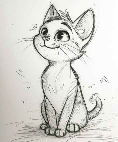 Sketch Animals Easy, Drawing Cats Cartoon, Drawings Of Cats Sketch, Cartoon Cat Drawing Sketch, Cool Art Drawings Ideas Sketches, Cat Pouncing Drawing, Animal Couple Drawing, Disney Characters Sketches, Cat Sketch Pencil Easy