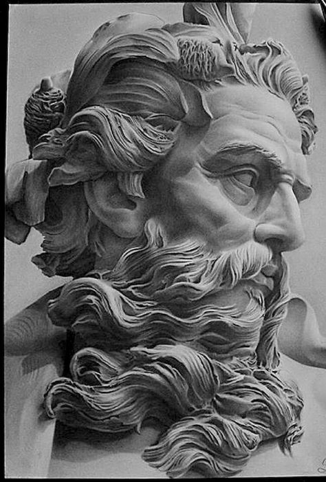 Poseidon Statue, Angel Sculpture Art, Poseidon Tattoo, Zeus Tattoo, Native Tattoos, Statue Tattoo, Ancient Greek Sculpture, Full Sleeve Tattoo Design, Greek Statues