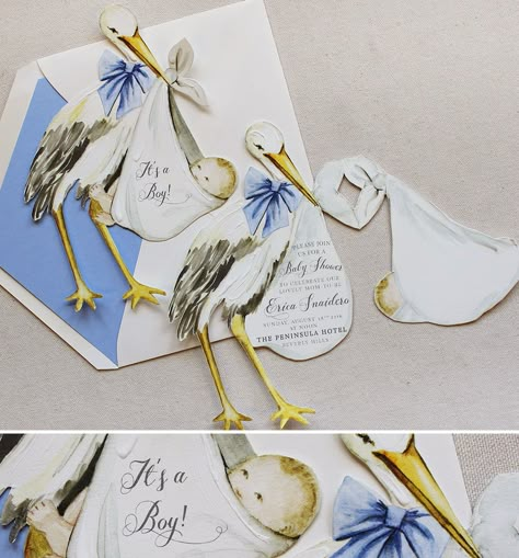 stork-baby-invitations Baby Boy Baby Shower Invitations, Stork Baby Shower Theme, Airplane Baby Shower Theme, Boy Baby Shower Invitations, Hand Painted Wedding Invitations, Painted Wedding Invitations, Kristy Rice, Stork Baby Showers, Baby Stork