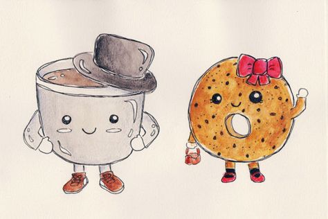 Cute Drawings Tumblr, Donut Images, Tumblr Drawings, Cartoon Drawings Of People, Doodle Frame, Cute Donuts, Coffee Drawing, Cute Cartoon Characters, Amazing Drawings