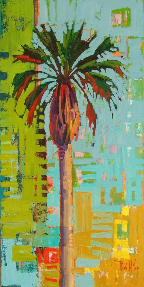 backlit palm 003 by Ren Wiley Gallery Abstract Tropical Art Paintings, Tropical Landscape Painting, Rene Wiley, Colourful Paintings, Trees Painting, Palm Trees Painting, Palm Tree Art, Florida Art, Tree Artwork