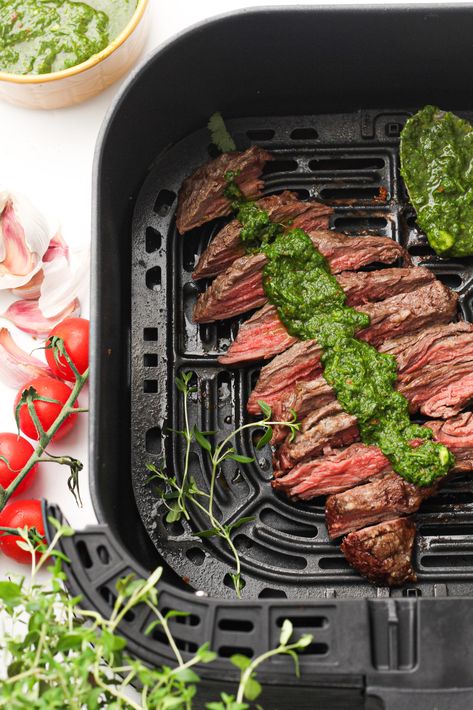 Chimmi Churri Steak, Air Fryer Skirt Steak, Skirt Steak Air Fryer, Chimichurri Steak, Steak With Chimichurri Sauce, Ways To Cook Steak, Skirt Steak Recipes, Gluten Free Sides, Healthy Weeknight Meals