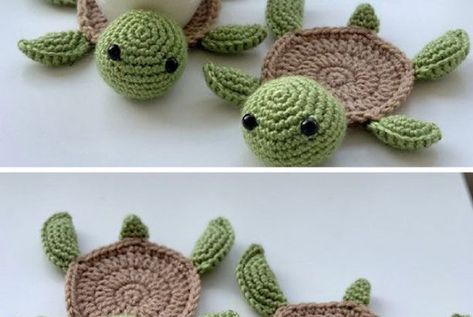 Crochet Turtle Coaster Easy Pattern Crochet Turtle Coaster, Turtle Coaster, Turtle Crochet, Crochet Turtle, Magic Circle, Knitting And Crocheting, Worsted Weight Yarn, Worsted Weight, Slip Stitch