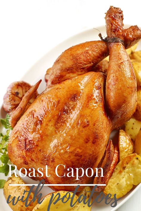 Roast capon is easy to make and perfect for serving as a delicious centerpiece for any special occasion! Capon Chicken Recipe, Capon Recipes, Fancy Thanksgiving, Recipe For Roast, Roast Dinner Recipes, Xmas Menu, Golden Skin, Good Roasts, Christmas Recipe