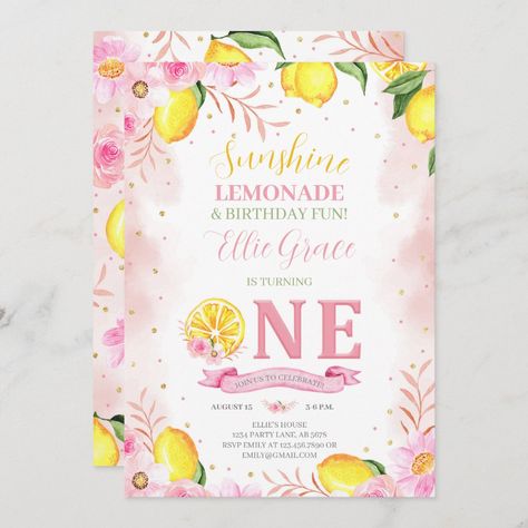 Lemonade Invitation, Lemonade 1st Birthday, Virtual Invitations, Grad Invitations, 1st Birthday Invitation, 1st Birthday Invitations, Grad Party, Pink Lemonade, Grad Parties