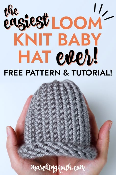 a woman holding a small, gray loom knit baby hat in her hands Loom Knit Premie Hat, Loom Knitting Baby Hats, Knitting Loom Baby Hat, Beanie Loom Pattern, Loom Knit Baby Hat Pattern, Round Loom Knitting Baby Newborn Hats, Loom Knit Baby Hats, Loom Knit Newborn Hat, Loom Knit Hats For Kids