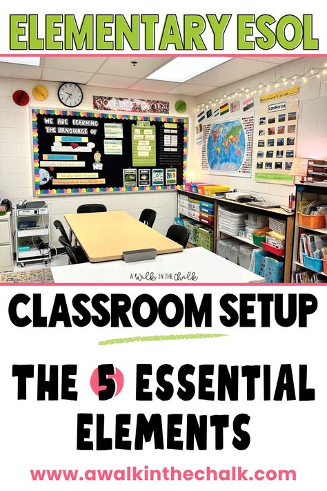 Elementary ESL Classroom Setup Essentials Esol Classroom Setup, Small Classroom Setup, Esol Teacher, Esol Classroom, Esl Teaching Resources, Esl Classroom, English Language Learners, Esl Teaching, Classroom Setup