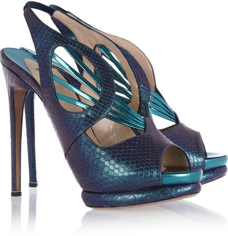 Metallic Python Sandals - Lyst Turquoise Shoes, Nicholas Kirkwood Shoes, Teal Shoes, Metallic High Heels, Green Sandals, Cinderella Shoes, Shoes Green, Metallic Shoes, Metallic Heels