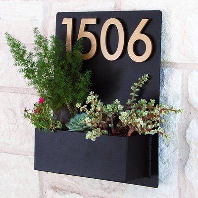 Number Ideas, Wall Mounted Planters, Colorful Succulents, Bright Florals, Address Numbers, House Number Sign, Number Sign, Address Plaque, Metal Hangers