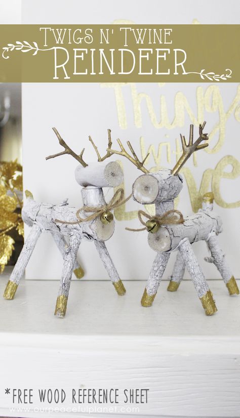 These festive little wooden reindeer are a mix of modern and rustic style and only require some tiny branches off your tree. Add twine and a bell and they're complete! Art Insects, Wood Reindeer, Christmas Eve Traditions, Twig Branch, Wooden Reindeer, Pinterest Photography, Christmas Crafting, Driftwood Crafts, Pinterest Photos