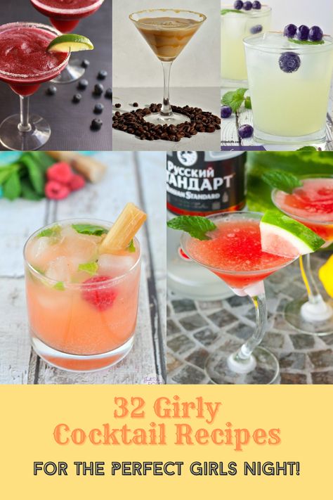 Ladies Night Drinks, Girls Cocktail Night, Girls Night Food, Girly Cocktails, Girls Night Cocktails, Diy Cocktail Recipes, Girls Night Drinks, Mocktail Ideas, Girly Drinks