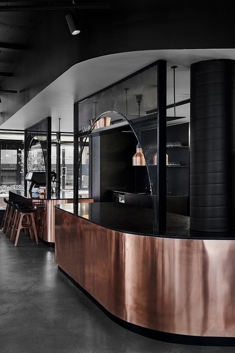 Copper Counter, Australian Restaurant, Bar Restaurant Design, Small Restaurant Design, Architecture Restaurant, Copper Interior, Modern Restaurant, Bar Interior, Interior Modern