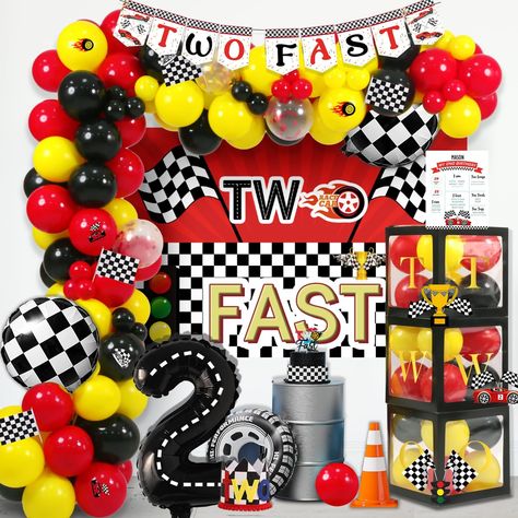 PRICES MAY VARY. 🏁 AMAZING RACE CAR PARTY – Is your kid interested in the race car? Is your kid a fan of one of the popular drivers? This race car theme party will be a big hit for your 2-year-old kid. The elements of the hot wheel, checkered, race car, and trophy can make everyone’s engine race. Your guests are all immersed in this wonderful party, which is thrown by you! 🏎️ TWO FAST BIRTHDAY DECORATIONS INCLUDES - 61 x 12’ latex balloons | 4 x 12’’ confetti balloons | 30 x 5’’ latex balloons Fast Birthday Decorations, Two Fast Two Furious, Backdrop Balloon Garland, Party Decorations Backdrop, Race Car Party Decorations, Backdrop Balloon, Two Fast Birthday, Cars Birthday Party Decorations, 2nd Birthday Party For Boys